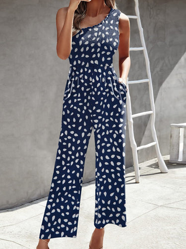 Drune | Damen Jumpsuits Gedruckt Ein Schulter Breite Bein Jumpsuit