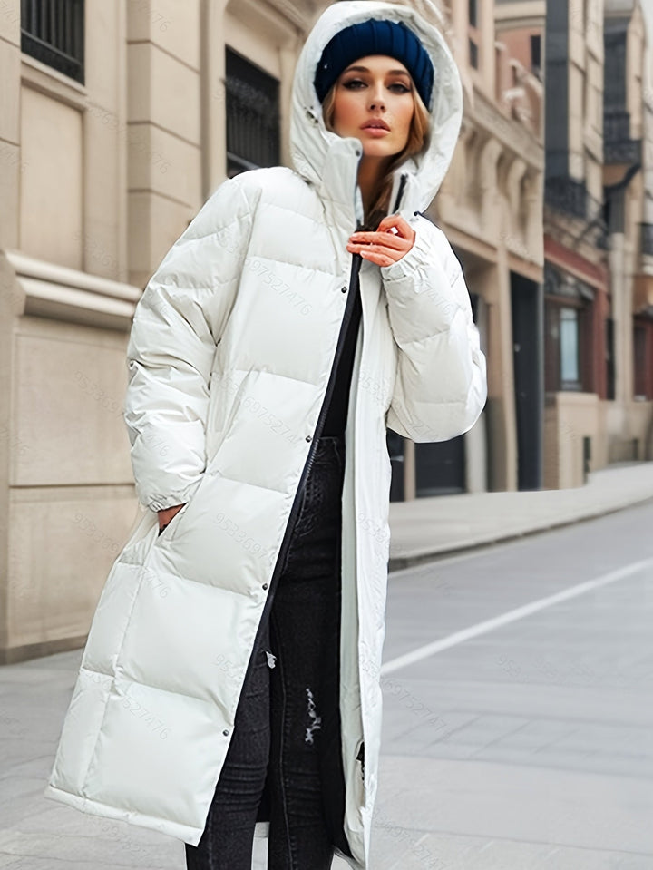 Drune | Damen Langer Daunenmantel mit Kapuze für Herbst/Winter
