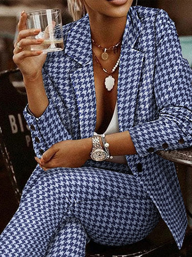 Drune | Damen Set Check Slim Blazer & Hosen Zwei Teile Set
