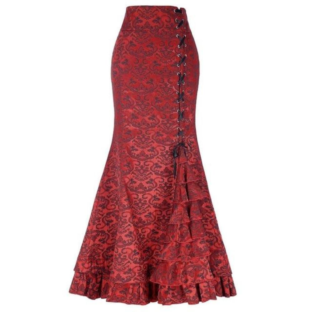 Drune | Damen Mermaid Lange Rüsche Schlank Fit Fishtail Schnürrock