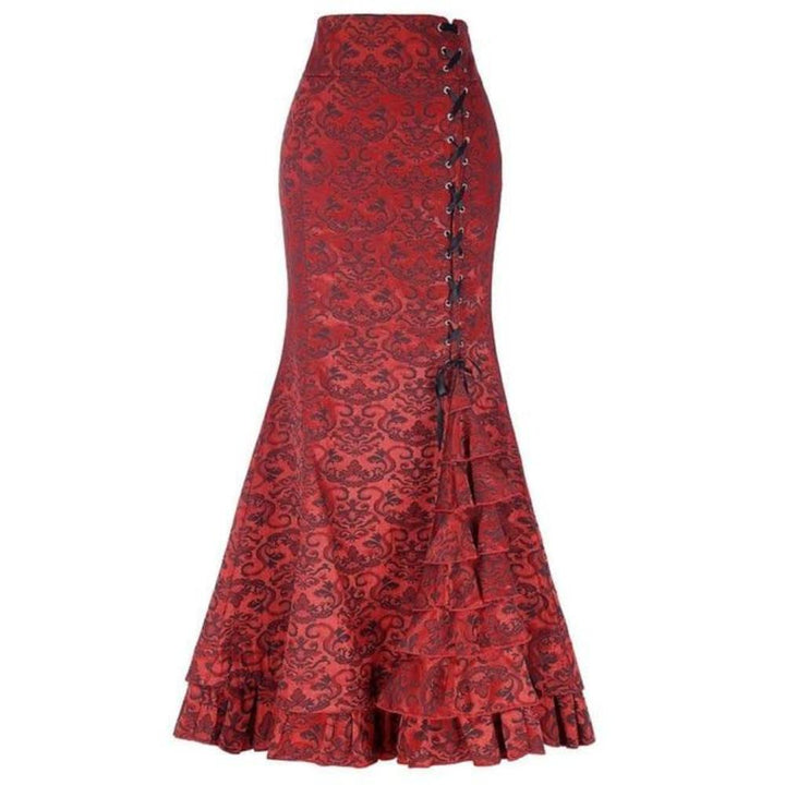 Drune | Damen Mermaid Lange Rüsche Schlank Fit Fishtail Schnürrock
