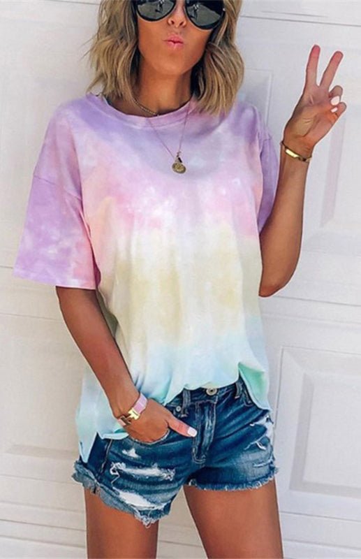 Drune | Damen Tie Dye Gradient Print Lose T-Shirt Für Frauen