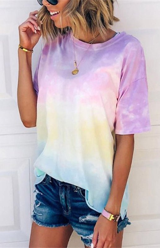 Drune | Damen Tie Dye Gradient Print Lose T-Shirt Für Frauen