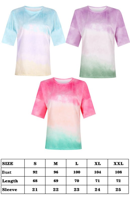 Drune | Damen Tie Dye Gradient Print Lose T-Shirt Für Frauen