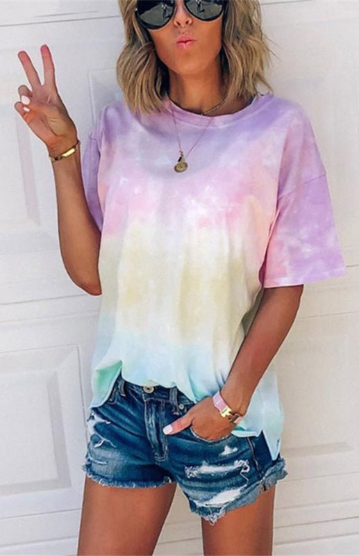 Drune | Damen Tie Dye Gradient Print Lose T-Shirt Für Frauen