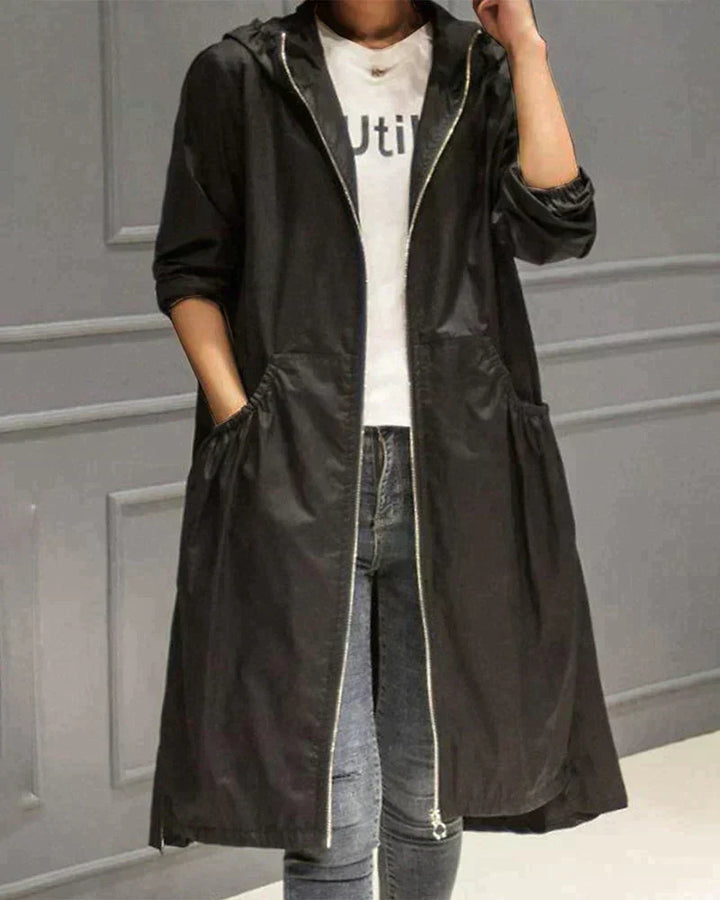 Drune | Damen Wasserfeste Kapuzenjacke - Lockere Passform, Knielang
