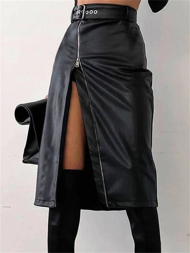 Drune - Eleganter PU-Leder Bleistiftrock mit hohem Bund und Reißverschluss