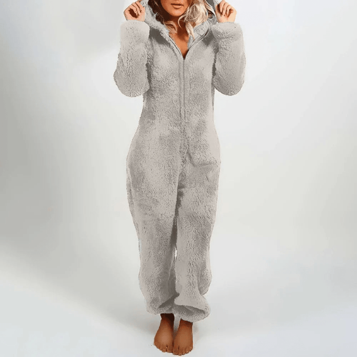 Drune | Verspielter Teddybären Damen Jumpsuit Weiche Plüsch Pyjama