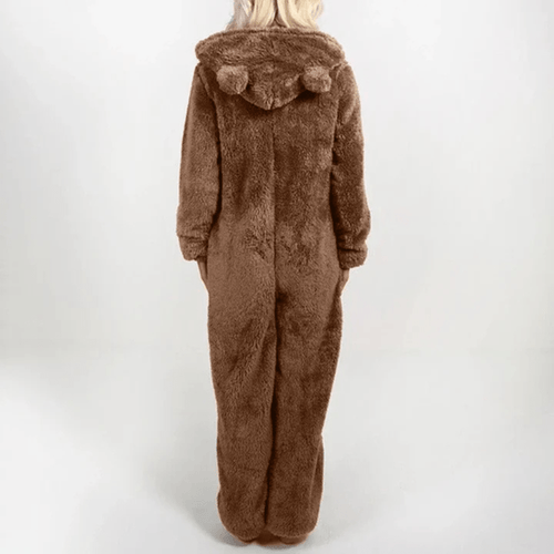Drune | Verspielter Teddybären Damen Jumpsuit Weiche Plüsch Pyjama