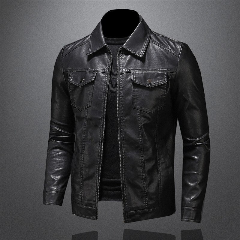 Drune | Schwarze Motorradlederjacke Pu-leder Robust und Stilvoll