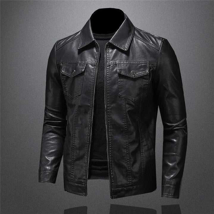 Drune | Schwarze Motorradlederjacke Pu-leder Robust und Stilvoll