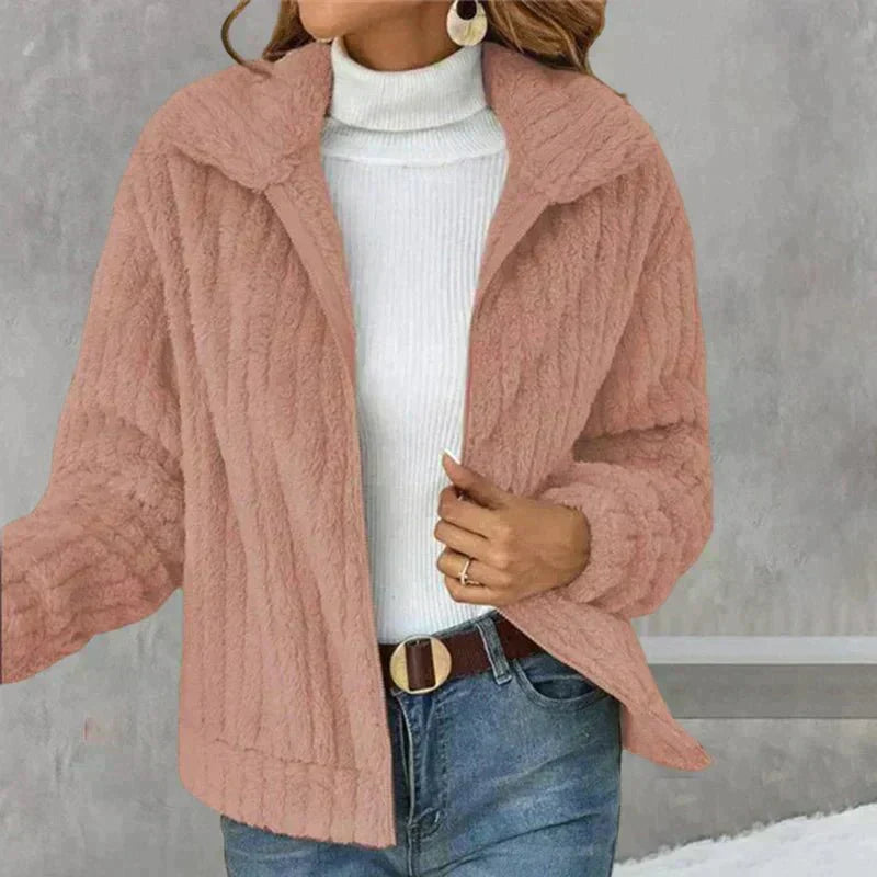 Drune | Lässige Plushjacke mit Reißverschluss Kunstfell Warm und Elegant