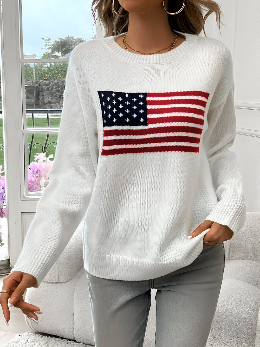 Drune | Amerikanische Flagge Rundhalsausschnitt Pullover