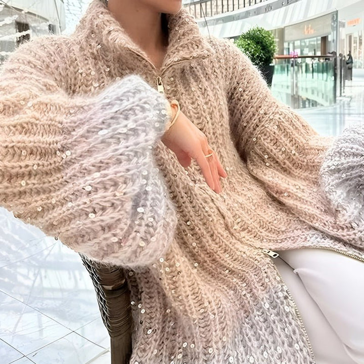 Drune | Stylischer Gestrickter Glitzerpullover mit Reißverschluss