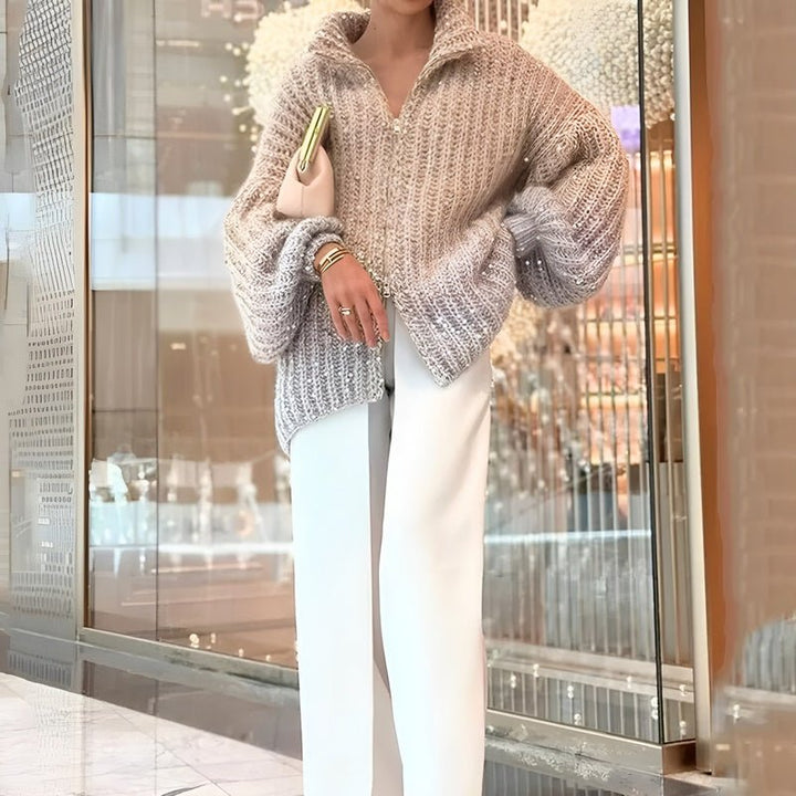 Drune | Stylischer Gestrickter Glitzerpullover mit Reißverschluss