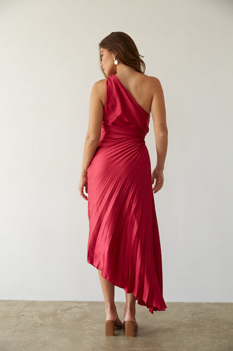 Drune | One Shoulder Plissee Midi Kleid