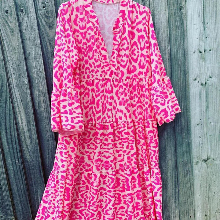 Drune Stilvolles Sommerkleid mit Leopardenmuster