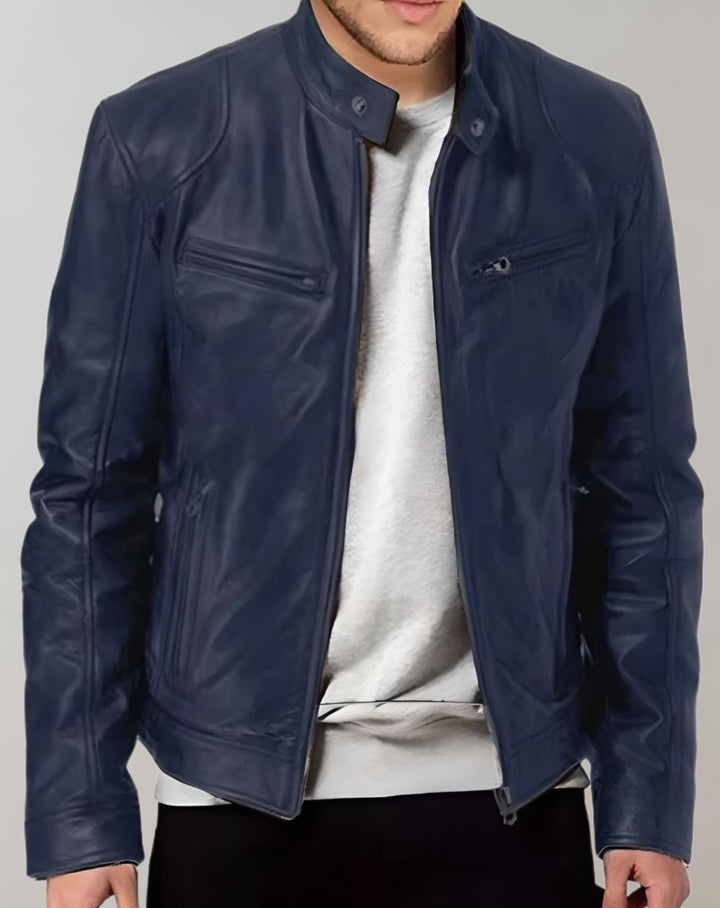 Drune - Gut sitzende glänzende Lederjacke mit Reißverschluss für Herren Jacke