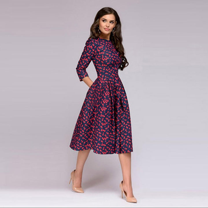 Drune geblümtes Kleid drei Viertel Ärmel