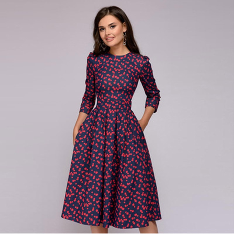 Drune geblümtes Kleid drei Viertel Ärmel