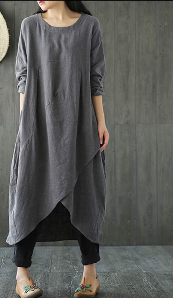 Drune Langärmeliges unregelmäßiges Midikleid