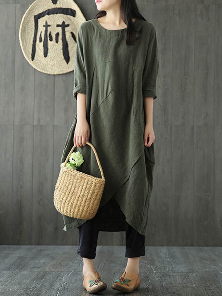 Drune Langärmeliges unregelmäßiges Midikleid