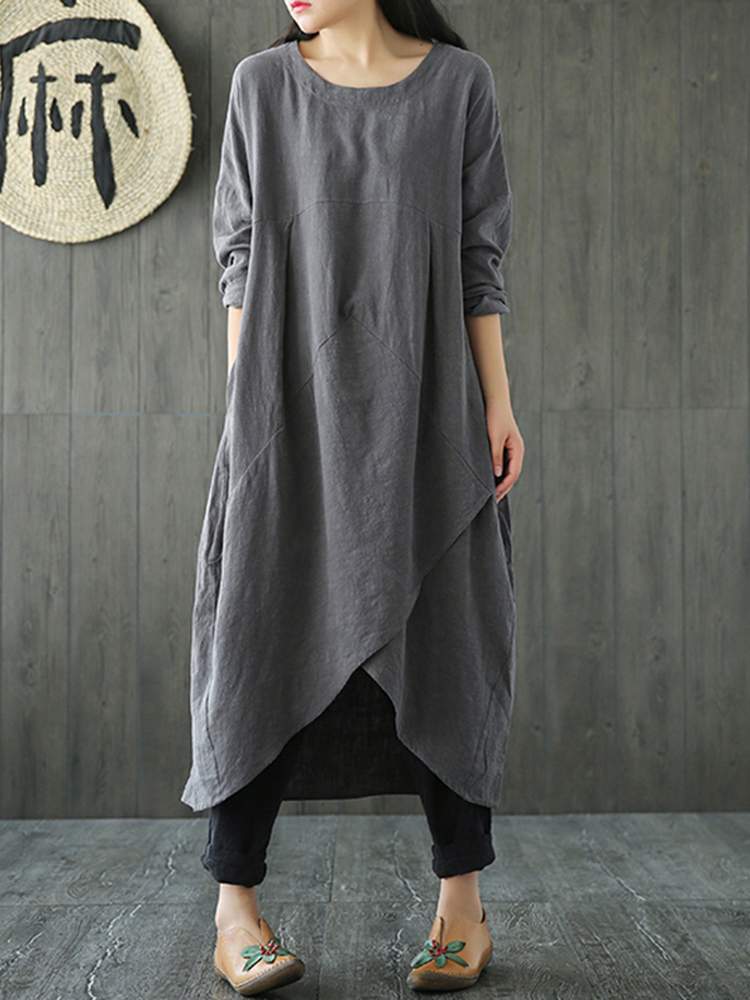 Drune Langärmeliges unregelmäßiges Midikleid