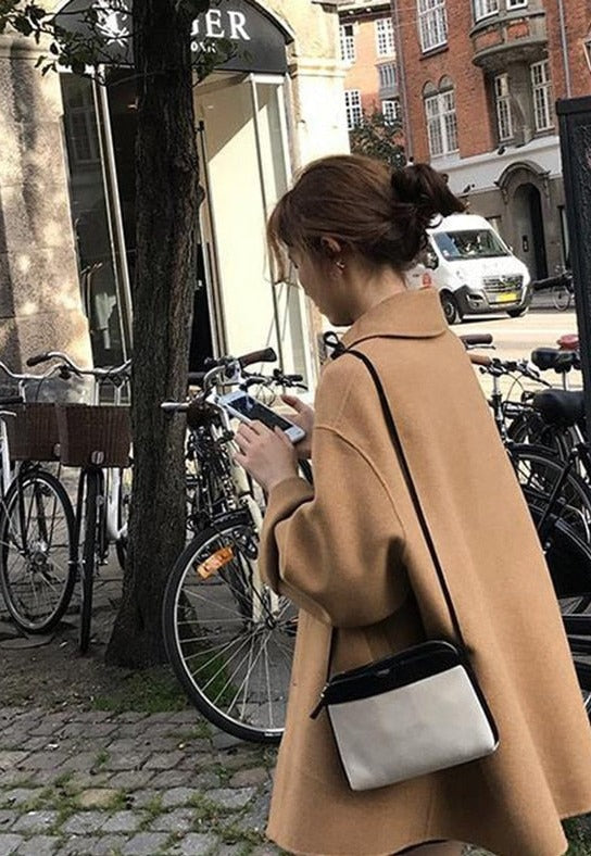 Drune Wollmantel Einreihig Umlegekragen Langer Mantel