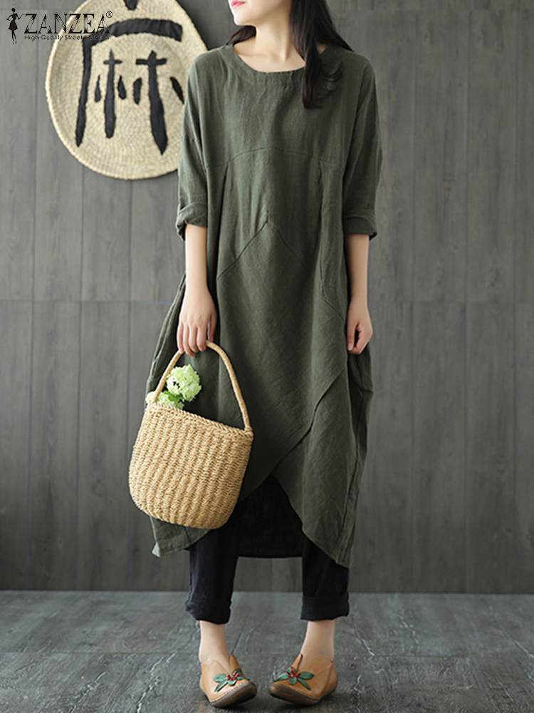 Drune Langärmeliges unregelmäßiges Midikleid