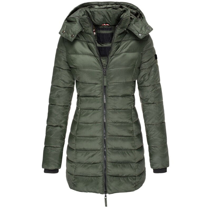 Grün daunenjacke mit kapuze und reißverschluss