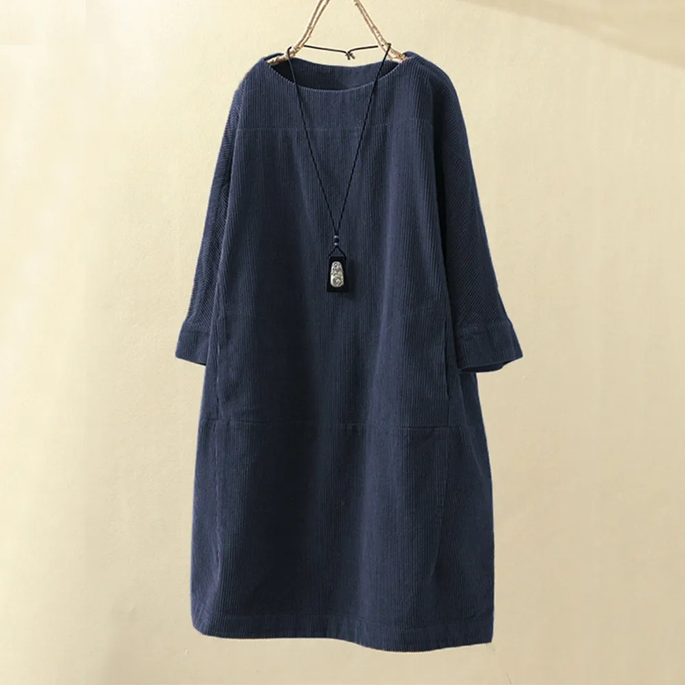 Drune LUNA - Vintage Herbst Kord Midikleid