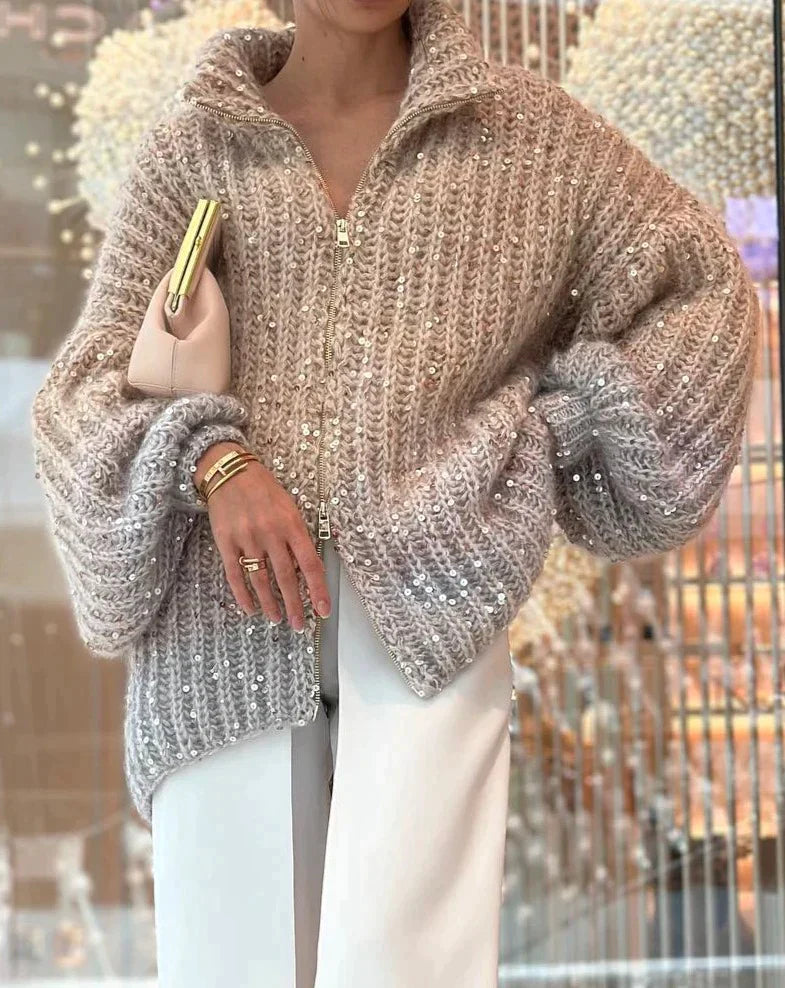 Drune Gestrickte Pulloverjacke mit Pailletten